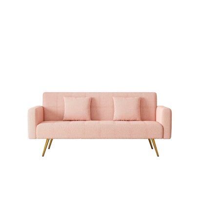 Canapé-lit en polaire rose avec deux coussins décoratifs – 31,10 x 71,70 x 31,89