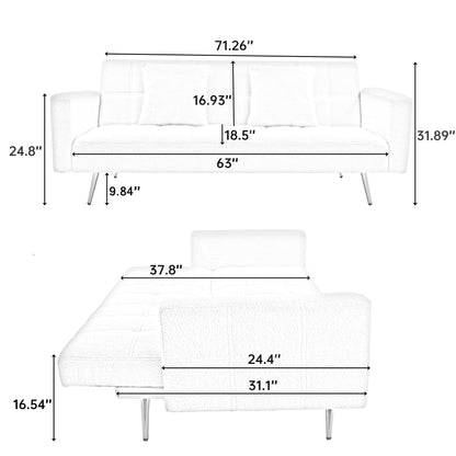 Canapé-lit en polaire rose avec deux coussins décoratifs – 31,10 x 71,70 x 31,89