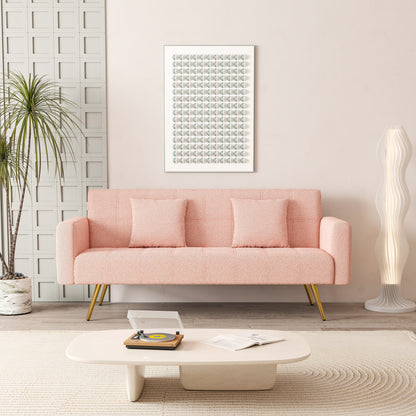 Canapé-lit en polaire rose avec deux coussins décoratifs – 31,10 x 71,70 x 31,89
