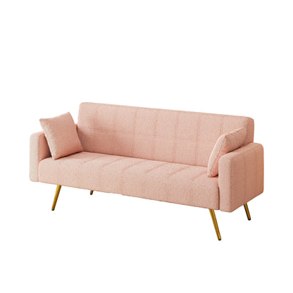 Canapé-lit en polaire rose avec deux coussins décoratifs – 31,10 x 71,70 x 31,89