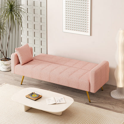 Canapé-lit en polaire rose avec deux coussins décoratifs – 31,10 x 71,70 x 31,89