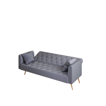 Canapé-lit convertible double pliant capitonné gris - 19,00 x 71,00 x 30,00