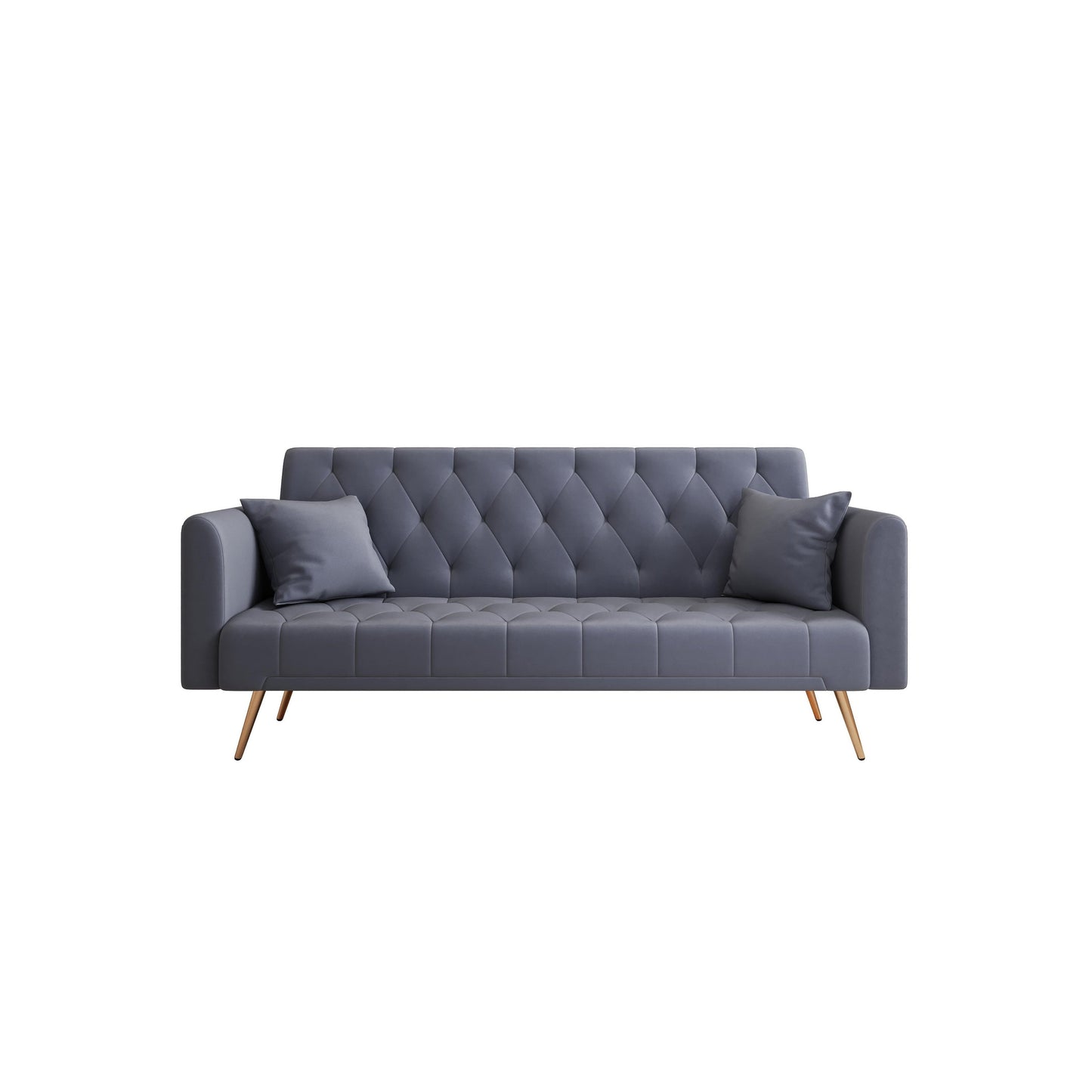 Canapé-lit convertible double pliant capitonné gris - 19,00 x 71,00 x 30,00