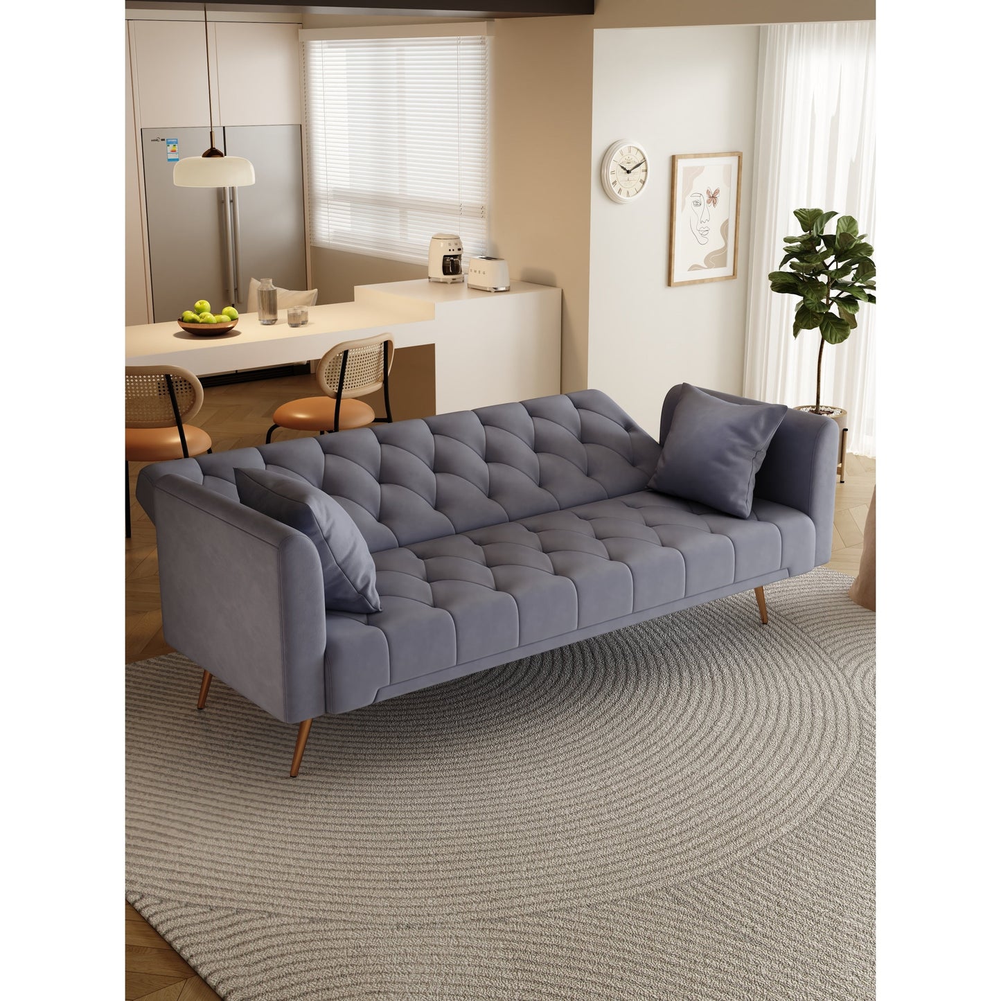Canapé-lit convertible double pliant capitonné gris - 19,00 x 71,00 x 30,00