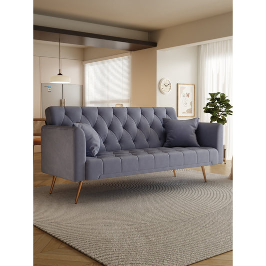 Canapé-lit convertible double pliant capitonné gris - 19,00 x 71,00 x 30,00