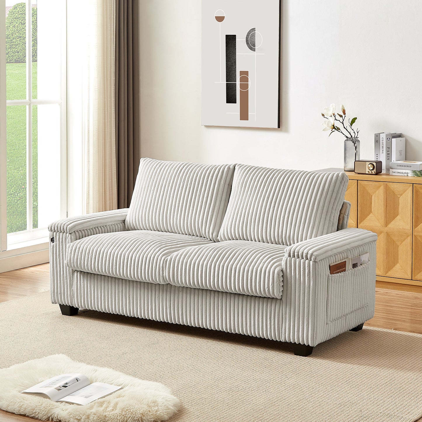 Canapé causeuse en tissu 71 avec accoudoirs carrés et port USB pour le salon