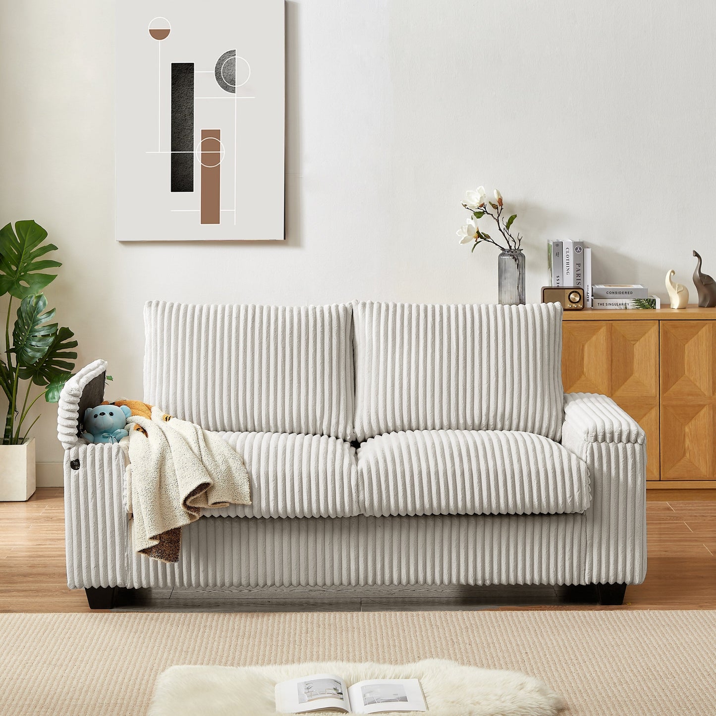Canapé causeuse en tissu 71 avec accoudoirs carrés et port USB pour le salon