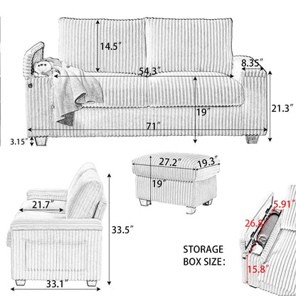 Canapé causeuse en tissu 71 avec accoudoirs carrés et port USB pour le salon