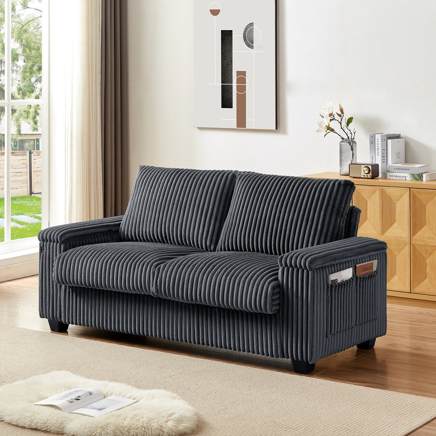 Canapé causeuse en tissu 71 avec accoudoirs carrés et port USB pour le salon