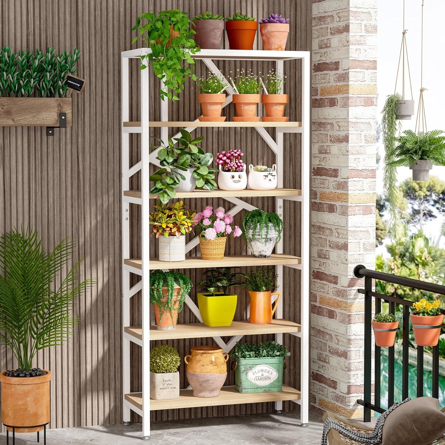 71 Industrial Bookshelf, 6 Tier Rustic Brown Wood Etagere Bookcase, Open Book Shelves
