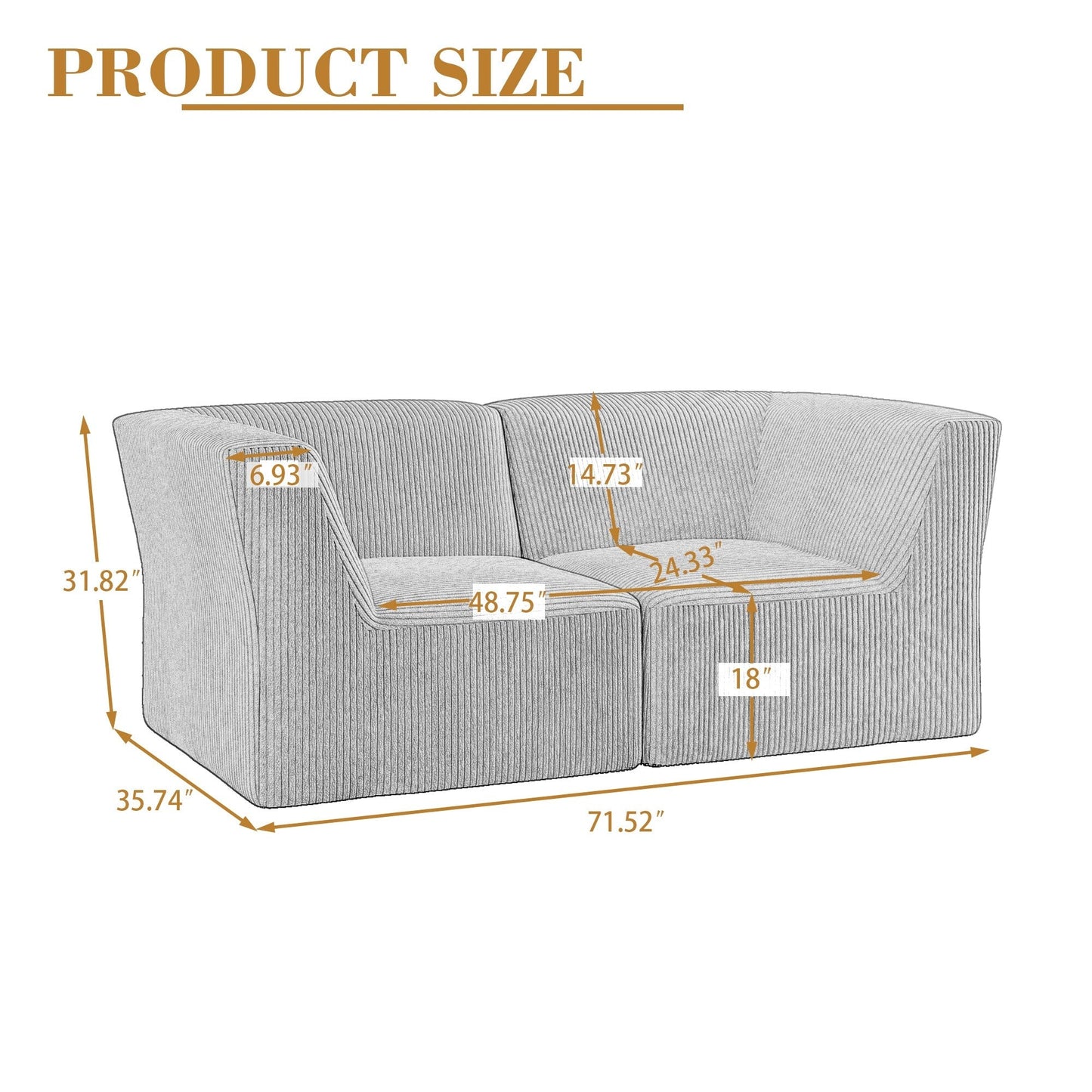Canapé sectionnel modulaire en velours côtelé 71 W entièrement moulé en éponge