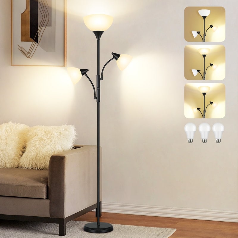 Lampadaire torche moderne de 71 po avec lampes de lecture réglables - N/A