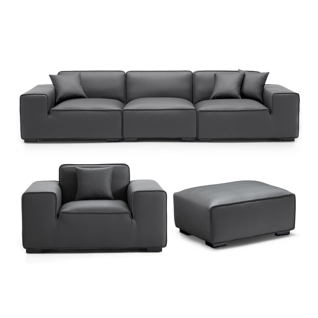 Domus Modular Black Leather Sofa Set
