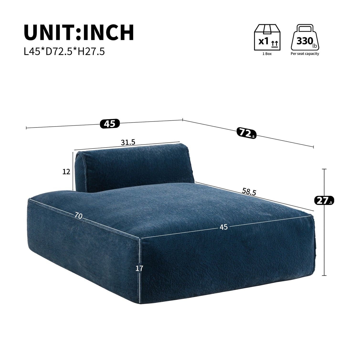 Canapé-lit modulaire surdimensionné de 72 pouces, spacieux et rempli de mousse compressée
