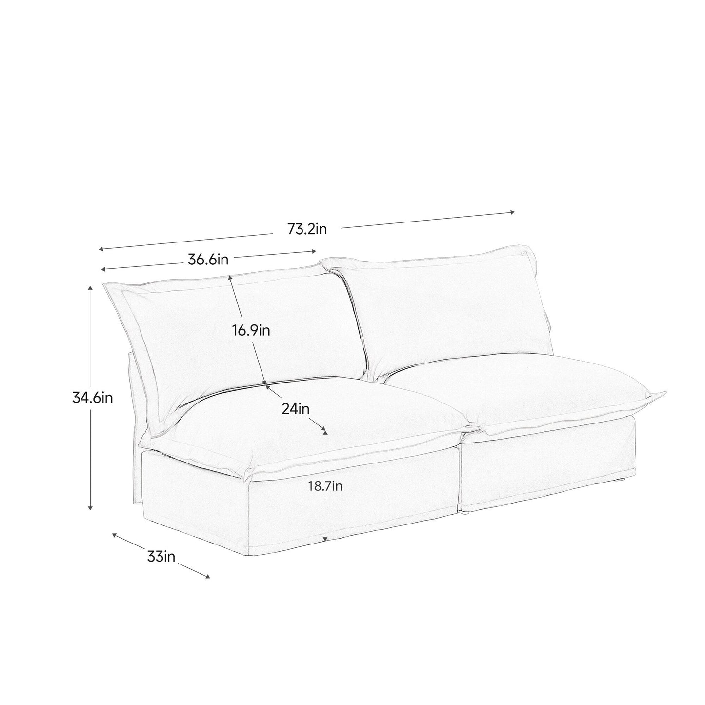 Canapé modulable 3 places en chenille 73,2 avec housses amovibles et lavables et plusieurs coussins