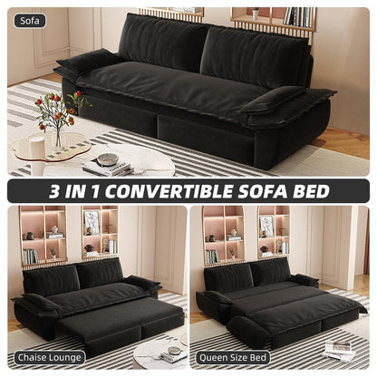 Canapé-lit gigogne Queen 73,2 po, canapé-lit convertible 3 en 1, causeuse-lit multifonction en velours