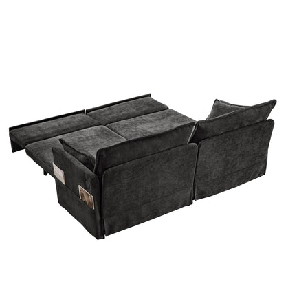 Canapé-lit convertible 3 en 1 en velours côtelé de 73,6 po avec lit gigogne, ports de chargement USB et rangement latéral