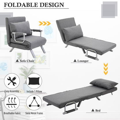 Canapé-lit convertible 73 places pliable 5 positions avec oreiller et cadre en acier pour le bureau à domicile