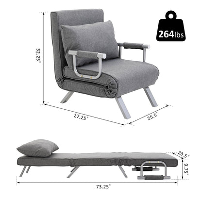 Canapé-lit convertible 73 places pliable 5 positions avec oreiller et cadre en acier pour le bureau à domicile