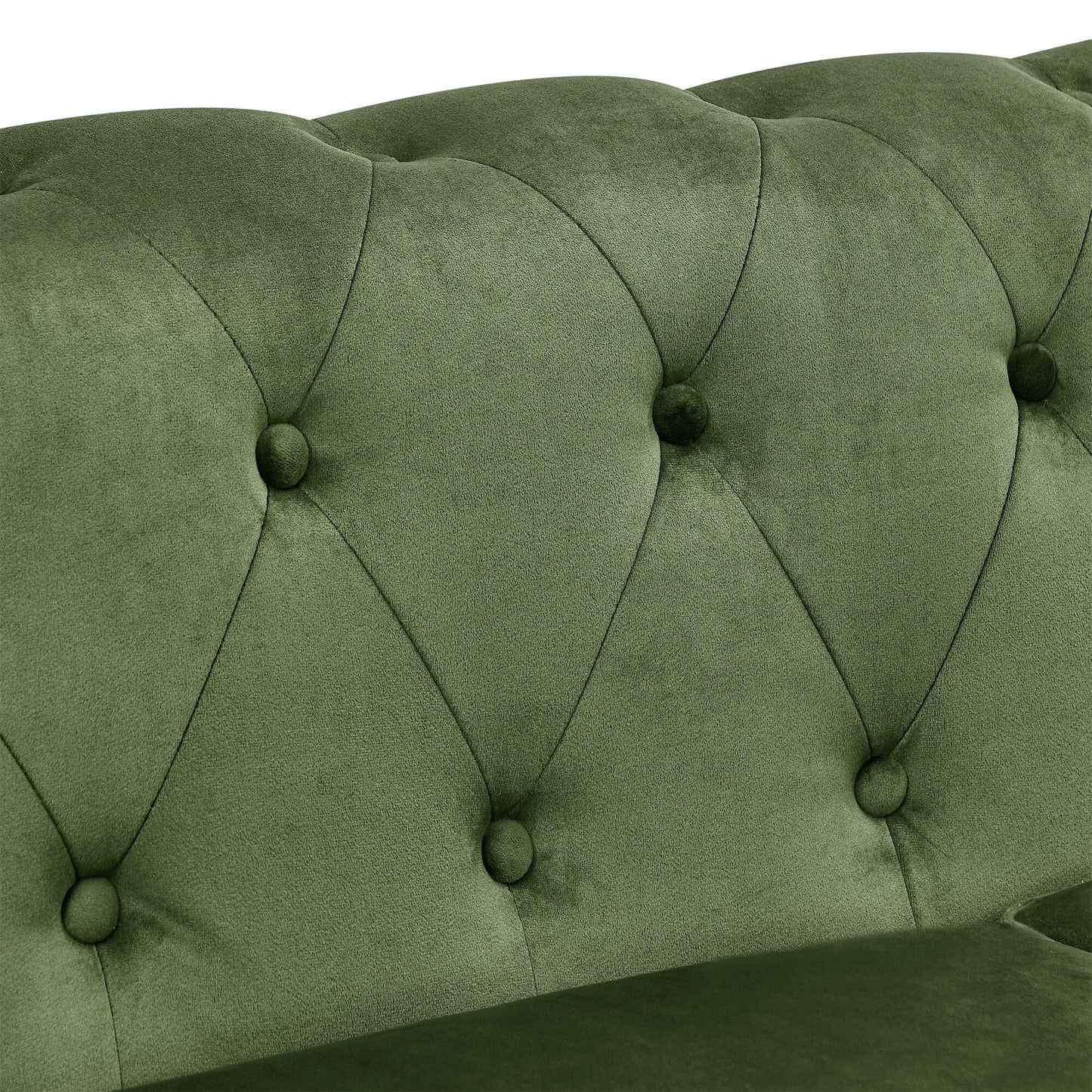 Canapé 3 places en velours de 74,5 pouces avec dossier capitonné, clous décoratifs et pieds tournés, mobilier de salon moderne