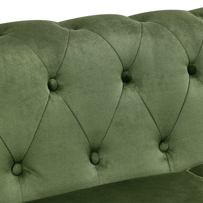 Canapé 3 places en velours de 74,5 pouces avec dossier capitonné, clous décoratifs et pieds tournés, mobilier de salon moderne