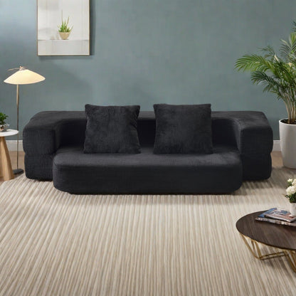 Canapé 3 places multifonctionnel 3 en 1 en fausse fourrure 74,81 po – Transformable en lit et matelas avec éponge à mémoire de forme haute densité
