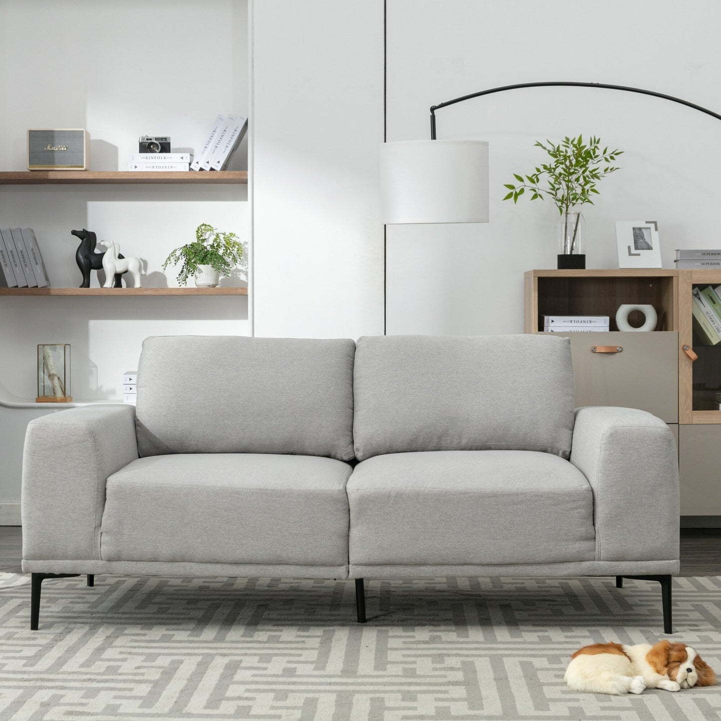 Canapé causeuse en tissu de 74,8 po avec coussins amovibles, pieds en métal et accoudoirs carrés contemporains