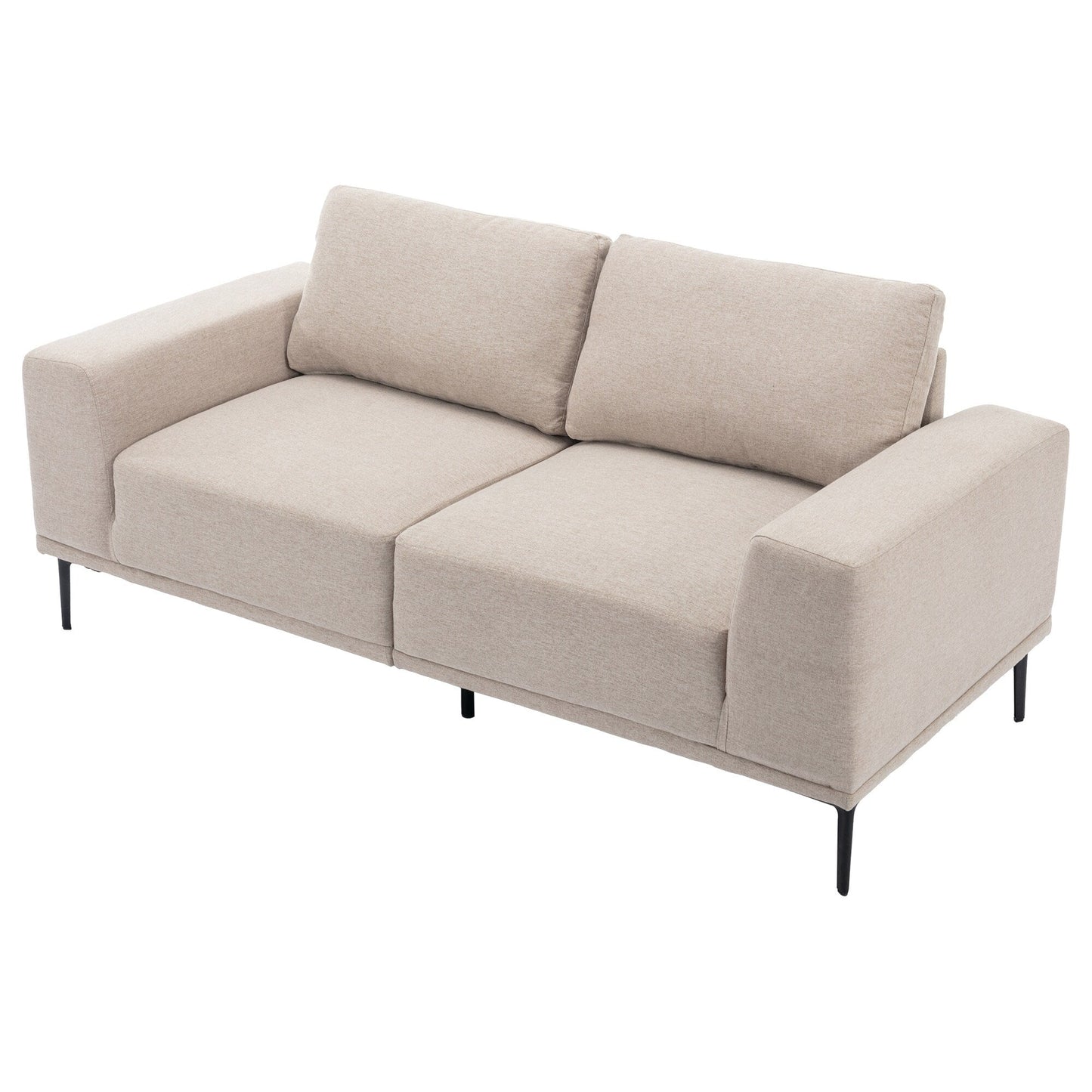 Canapé causeuse en tissu de 74,8 po avec coussins amovibles, pieds en métal et accoudoirs carrés contemporains