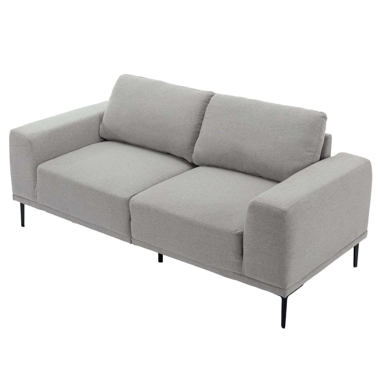 Canapé causeuse en tissu de 74,8 po avec coussins amovibles, pieds en métal et accoudoirs carrés contemporains
