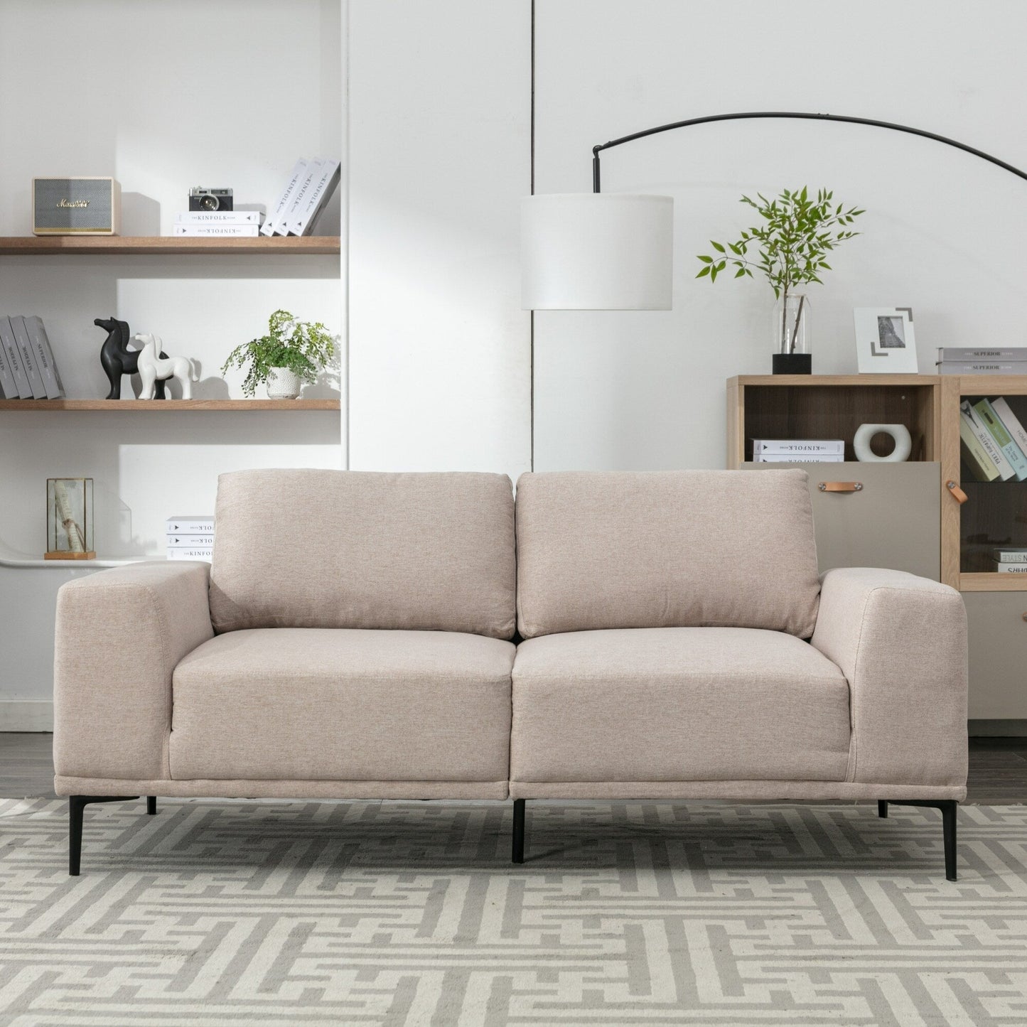 Canapé causeuse en tissu de 74,8 po avec coussins amovibles, pieds en métal et accoudoirs carrés contemporains