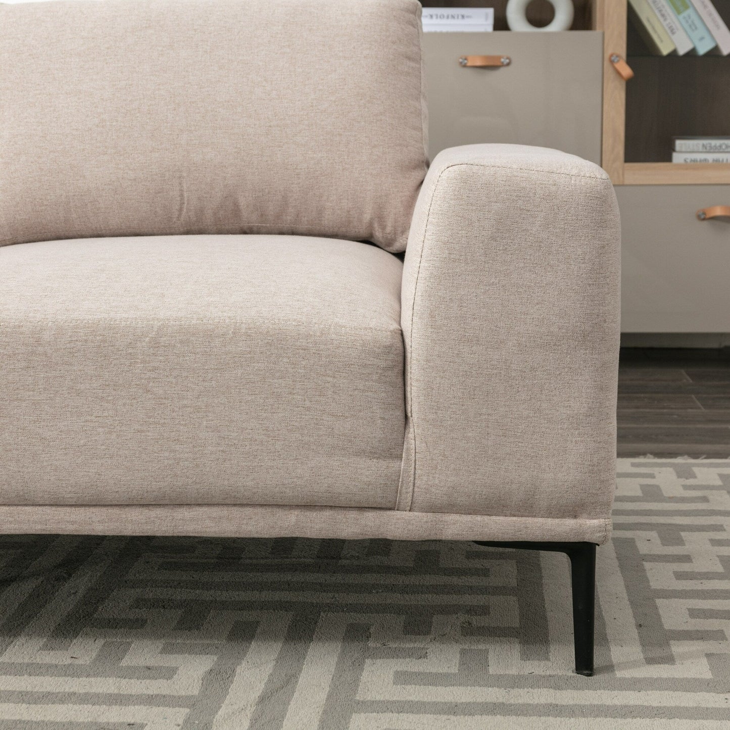 Canapé causeuse en tissu de 74,8 po avec coussins amovibles, pieds en métal et accoudoirs carrés contemporains