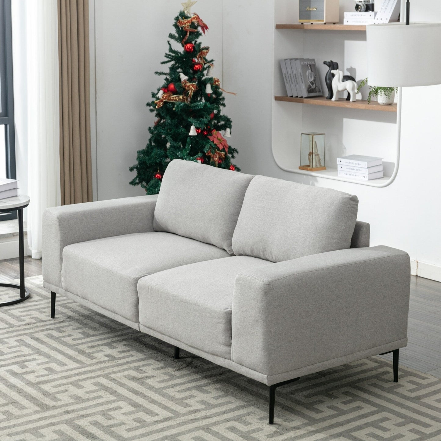 Canapé causeuse en tissu de 74,8 po avec coussins amovibles, pieds en métal et accoudoirs carrés contemporains