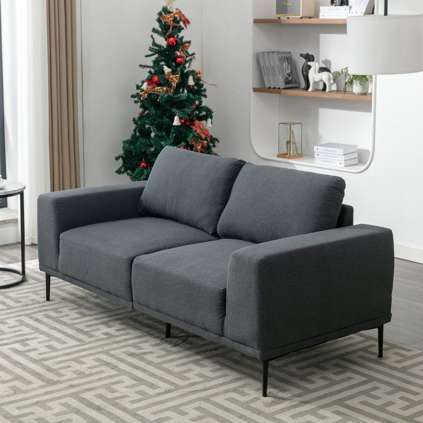 Canapé causeuse en tissu de 74,8 po avec coussins amovibles, pieds en métal et accoudoirs carrés contemporains