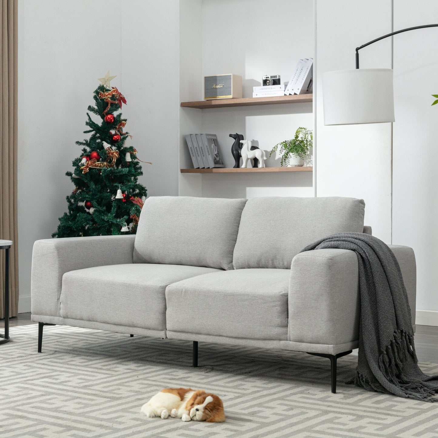 Canapé causeuse en tissu de 74,8 po avec coussins amovibles, pieds en métal et accoudoirs carrés contemporains