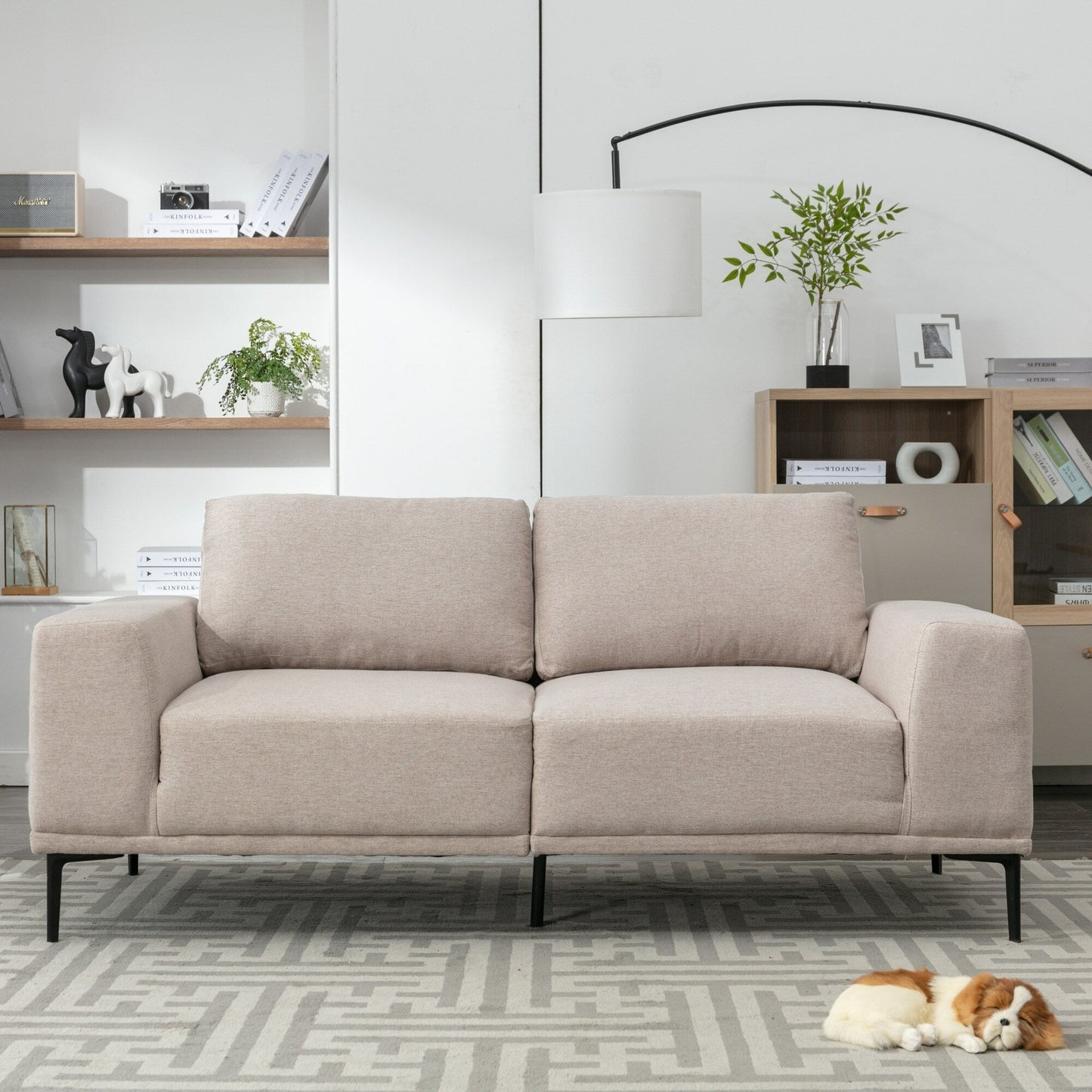 Canapé causeuse en tissu de 74,8 po avec coussins amovibles, pieds en métal et accoudoirs carrés contemporains