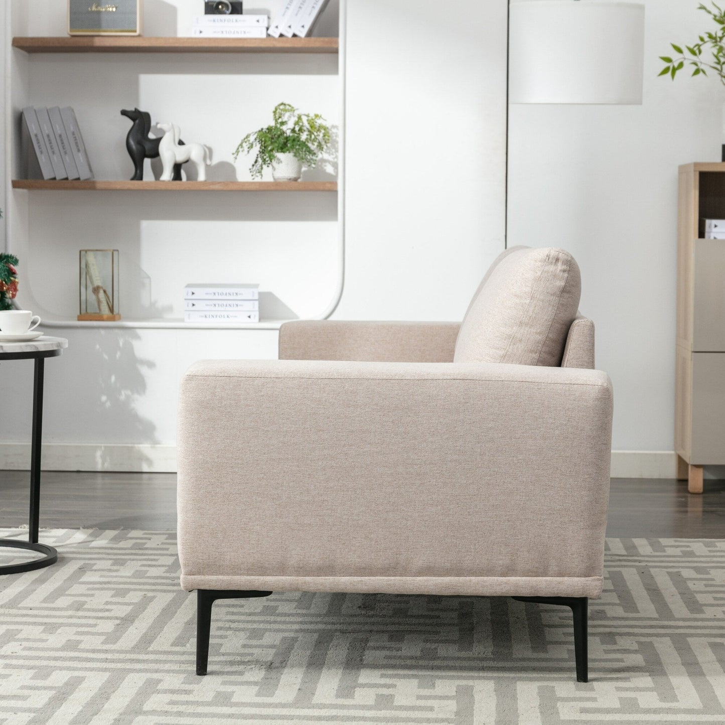 Canapé causeuse en tissu de 74,8 po avec coussins amovibles, pieds en métal et accoudoirs carrés contemporains
