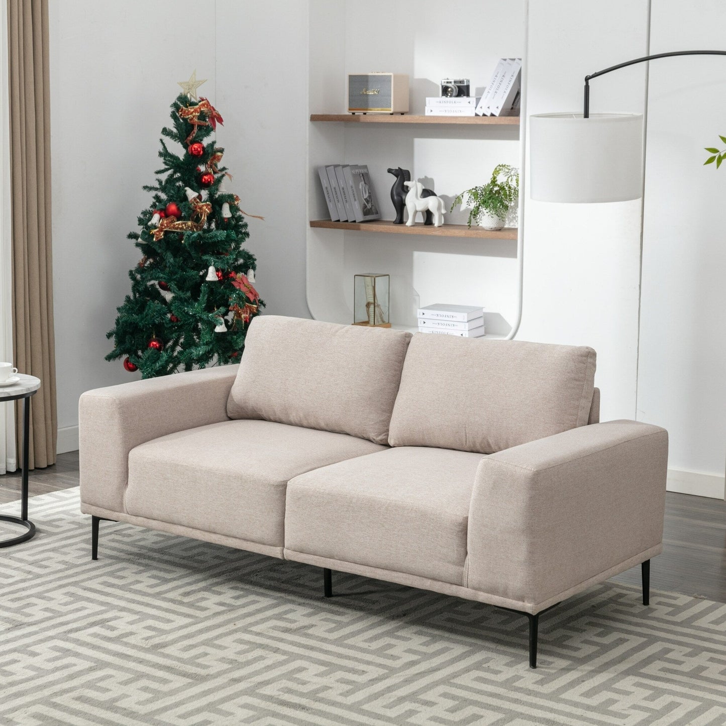 Canapé causeuse en tissu de 74,8 po avec coussins amovibles, pieds en métal et accoudoirs carrés contemporains