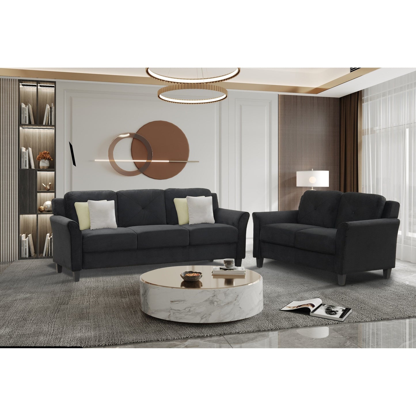 Canapé 3 places en polyester 74,9 avec cadre en bois massif et coussins en éponge hautement élastique pour le salon