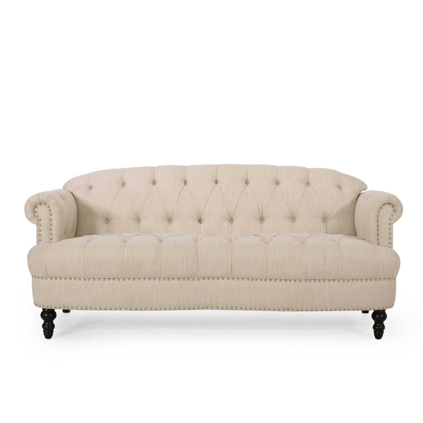 Canapé 3 places en tissu de 74 pouces avec détails rivetés, revêtement en tissu durable et sièges spacieux pour le salon
