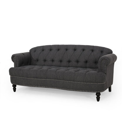 Canapé 3 places en tissu de 74 pouces avec détails rivetés, revêtement en tissu durable et sièges spacieux pour le salon