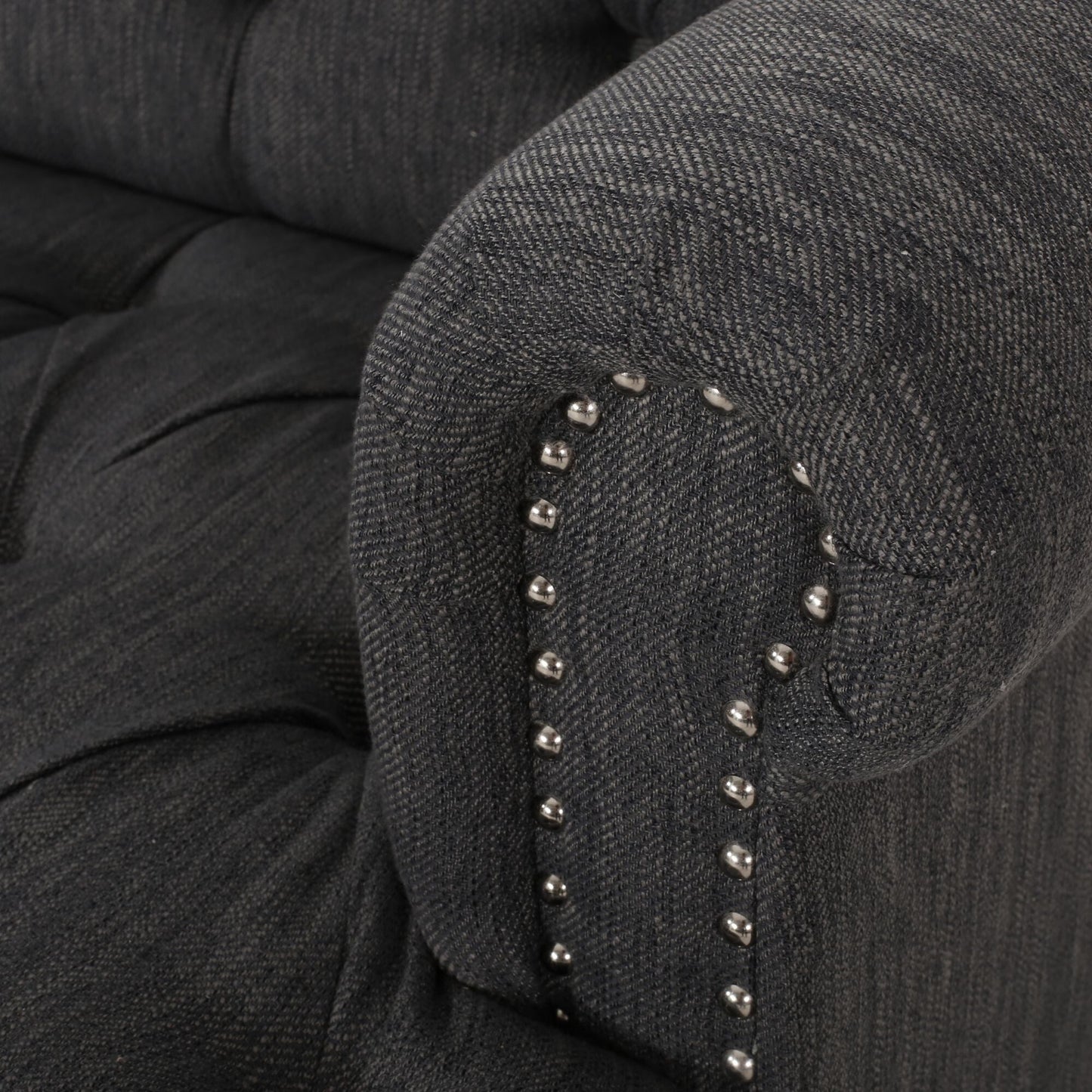 Canapé 3 places en tissu de 74 pouces avec détails rivetés, revêtement en tissu durable et sièges spacieux pour le salon