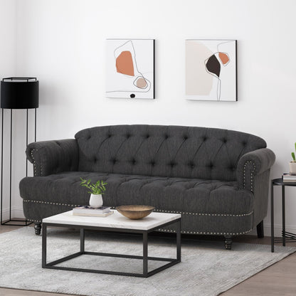 Canapé 3 places en tissu de 74 pouces avec détails rivetés, revêtement en tissu durable et sièges spacieux pour le salon