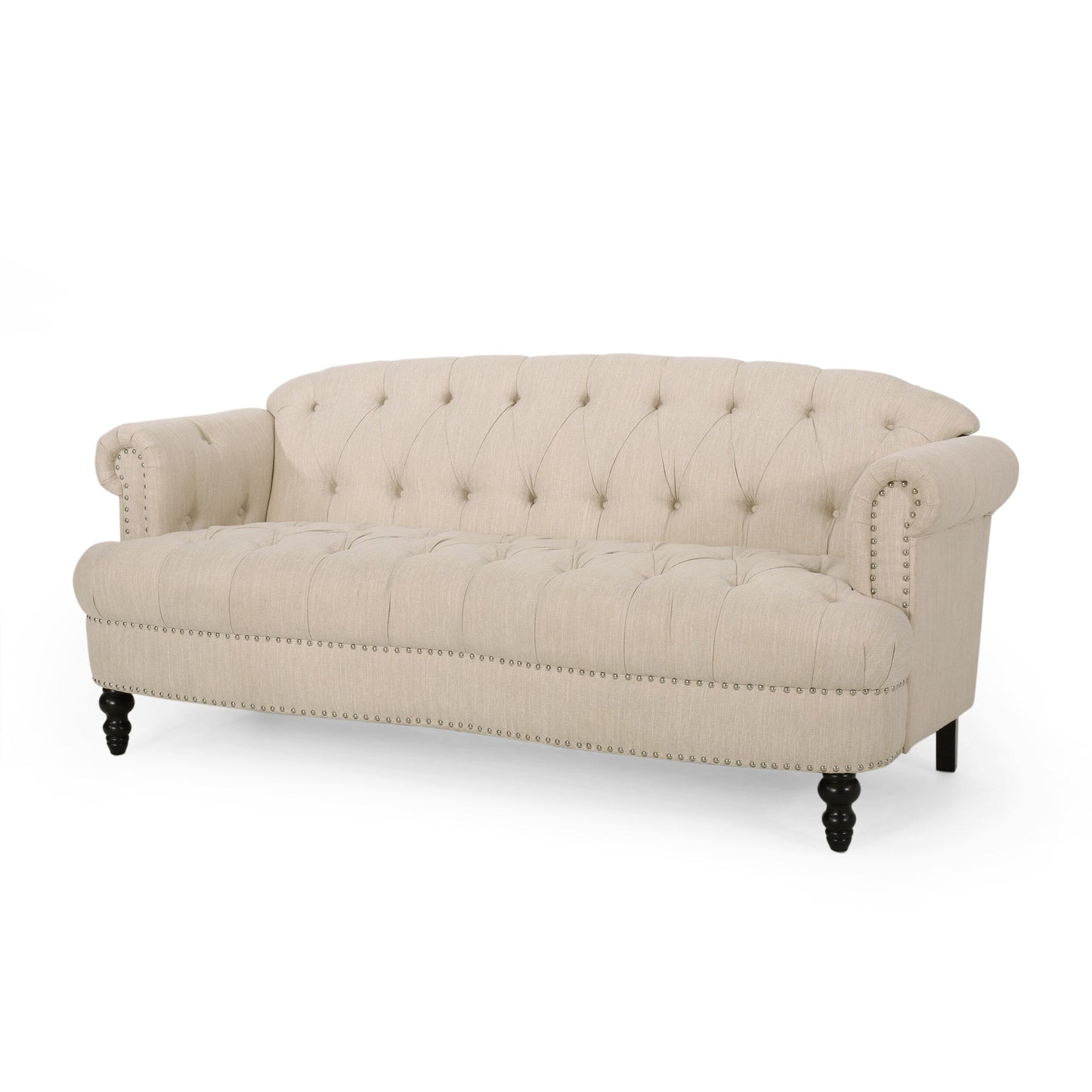 Canapé 3 places en tissu de 74 pouces avec détails rivetés, revêtement en tissu durable et sièges spacieux pour le salon