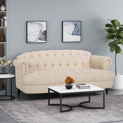 Canapé 3 places en tissu de 74 pouces avec détails rivetés, revêtement en tissu durable et sièges spacieux pour le salon