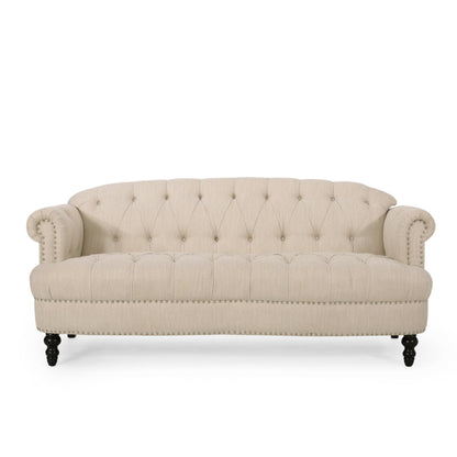 Canapé 3 places en tissu de 74 po avec détails rivetés et revêtement durable