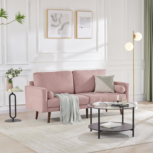 Canapé 3 places moderne en tissu de 74 pouces avec pieds en bois, poches de rangement et coussins en mousse haute densité
