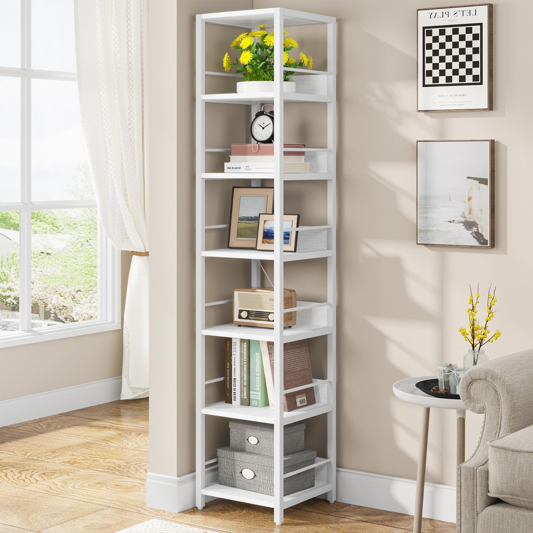75 Inch Tall Narrow Corner Shelves, 6-Tier Etagere Shelve Storage Rack Bookshelves for Home Office