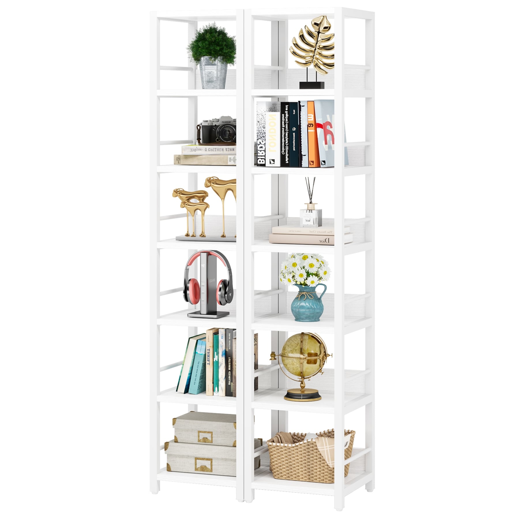 75 Inch Tall Narrow Corner Shelves, 6-Tier Etagere Shelve Storage Rack Bookshelves for Home Office