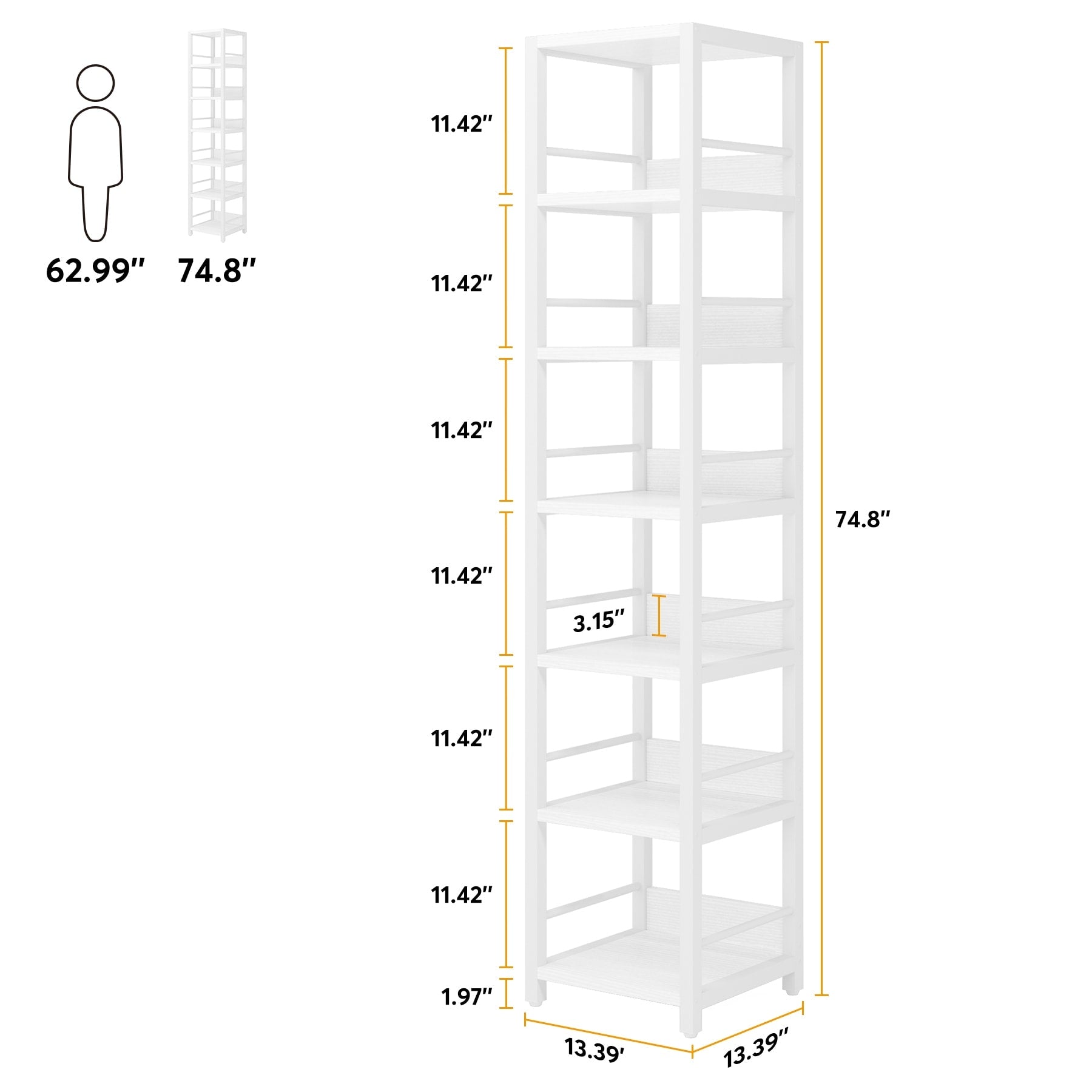 75 Inch Tall Narrow Corner Shelves, 6-Tier Etagere Shelve Storage Rack Bookshelves for Home Office