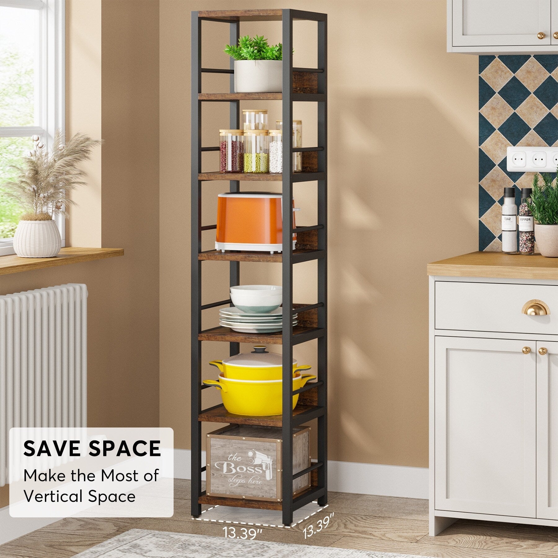 75 Inch Tall Narrow Corner Shelves, 6-Tier Etagere Shelve Storage Rack Bookshelves for Home Office